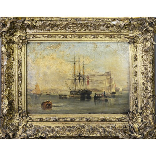 179 - UNATTRIBUTED (NINETEENTH CENTURY ENGLISH SCHOOL) OIL ON CANVAS Seascape with military long boat appr... 