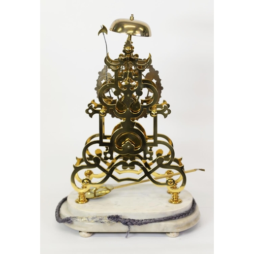 31 - H BUTTERWORTH, TOWN HALL BUILDING’S, ROCHDALE POLISHED BRASS SKELETON CLOCK, the 6 ½” silvered and f... 