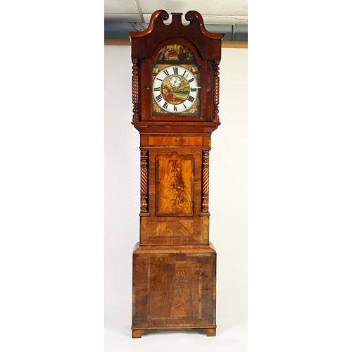 47 - EARLY NINETEENTH CENTURY FIGURED MAHOGANY CASED LONGCASE CLOCK SIGNED FOSTER, MANCHESTER, the 14” re... 