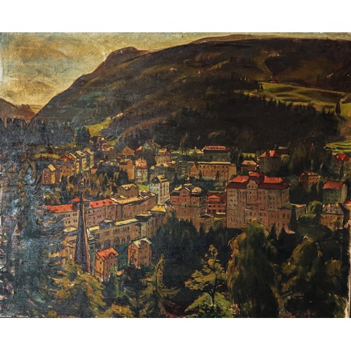 195A - MICHAEL GILBERY (1913-2000)OIL ON CANVAS View of Pietransanta, Northern Italy Signed 25” x 30“ (63.5... 