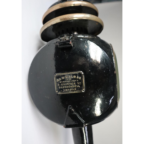 98 - C & H TILLMAN, LONDON, BLACK PAINTED AND SILVER PLATED ON COPPER CARRIAGE OR COACH LAMP, with be... 