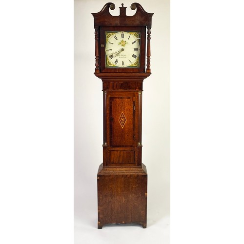 55 - EARLY NINETEENTH CENTURY INLAID OAK AND MAHOGANY CROSSBANDED LONGCASE CLOCK SIGNED G PAYNE, LUDLOW, ... 