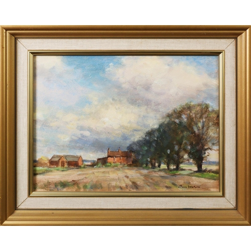 184 - OWEN WATERS (1916-2004)OIL ON BOARD Norfolk Farm Signed 8 ¼” x 11 ¼” (21cm x 28.5cm)... 