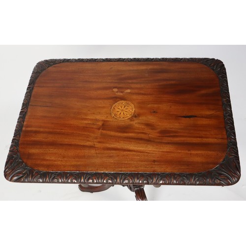 171 - NINETEENTH CENTURY CONTINENTAL INLAID AND CARVED MAHOGANY TILT TOP OCCASIONAL TABLE, the rounded obl... 