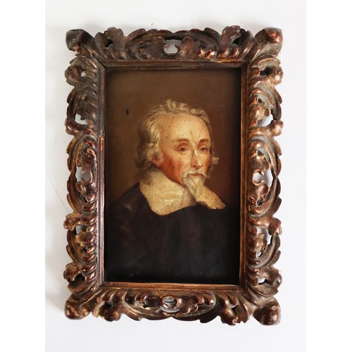 214 - FOLLOWER OF JOHN HOSKINS (19th Century) OIL ON MAHOGANY PANELLeviathan author Thomas Hobbes, after a... 