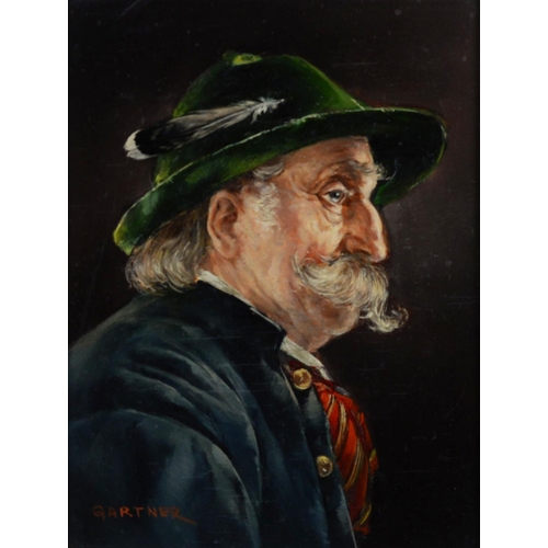 207 - HERMINE GARTNER (1846-1905)OIL ON BOARD Quarter length profiled portrait of a moustachioed gentleman... 