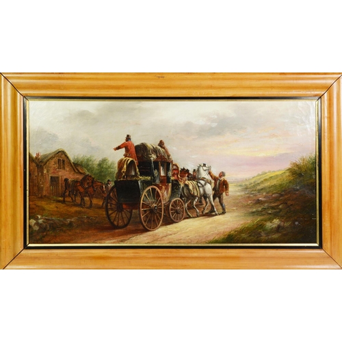 211 - JOHN CHARLES MAGGS (1819 - 1896) OIL PAINTING ON CANVAS The Liverpool to Manchester coach halted to ... 