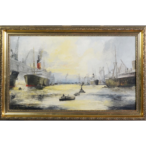 217 - WILLIAM CHAMBERLAIN (20th Century) OIL PAINTING ON BOARD The Thames with Shipping Signed lower left ... 