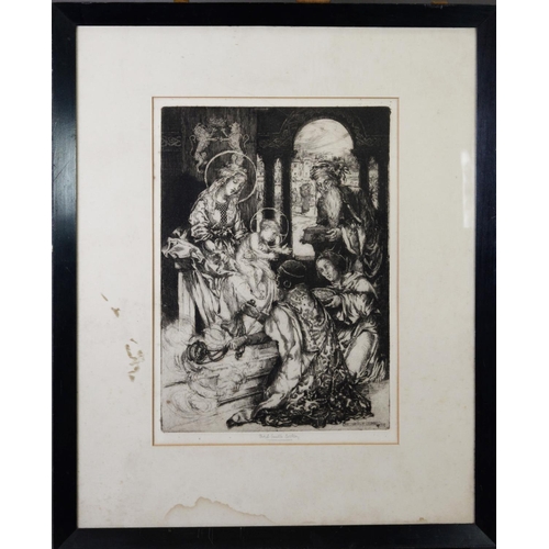 134 - MAY LOUISE GREVILLE COOKSEY (1878-1943)ARTIST SIGNED ETCHING Religious scene with figures bearing gi... 