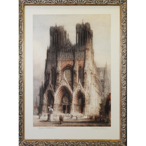 136 - JAMES ALPHEGE BREWER (act. c. 1909-1938)ARTIST SIGNED HAND TINTED ETCHING ‘Rheims Cathedral’ 22 ¼” x... 