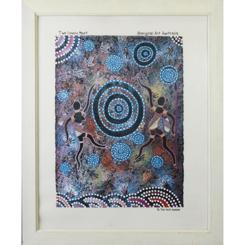 182 - MODERN ABORIGINAL ART THREE WORKS GOUACHE ON FABRIC LINDA BROWN MABANUNGA‘Water Hole Dreaming’ 19 ½”... 