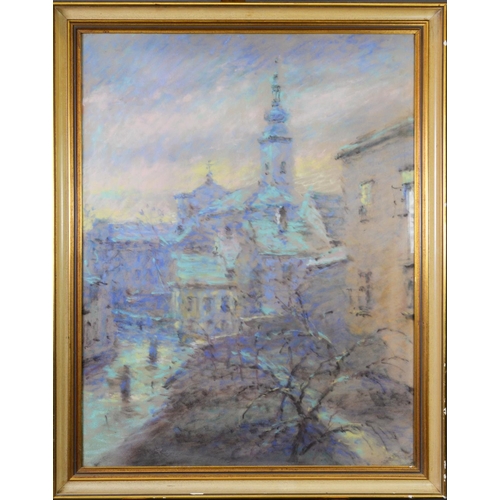 198 - FRANTISEK STRAZNICKY (193-1985)PASTEL Street scene with church Signed, titled and dated (19)57 verso... 