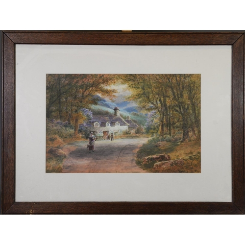 201 - JOHN JOHNSON (NINETEENTH/ TWENTIETH CENTURY)WATERCOLOUR Bygone scene of figures on a country road, i... 