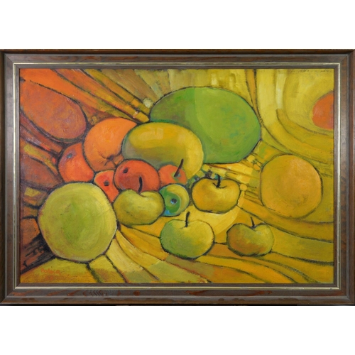 207 - BOBAKER? (TWENTIETH CENTURY) OIL ON BOARD Still life-fruit Signed and indistinctly dated 21 ½” x 31 ... 