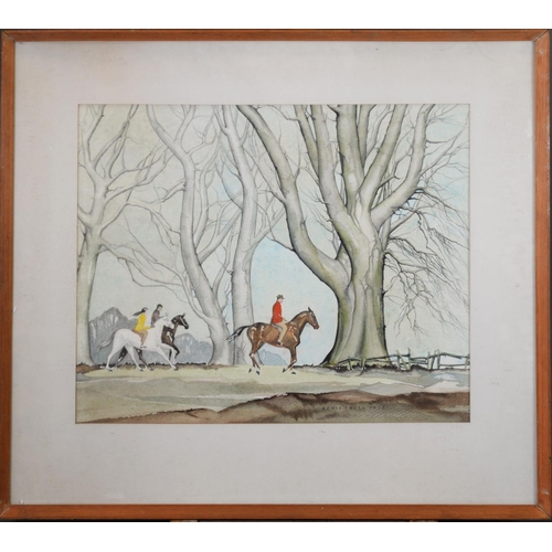 217 - EDWIN TWISS (TWENTIETH CENTURY)WATERCOLOUR Horse riders Signed and dated 1977 16” X 19 ¾” (40.6cm x ... 