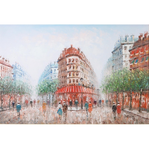 219 - CAROLINE BURNETT (1877-1950) TWO OIL PAINTINGS Parisienne street scenes Signed 20” x 30” (50.8cm x 7... 