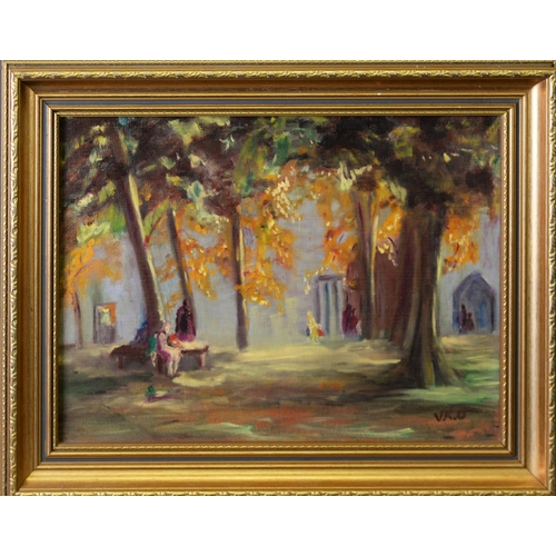 222 - UNATTRIBUTED (TWENTIETH CENTURY) OIL ON CANVAS View of a stately house through trees Unsigned 13 ¼” ... 