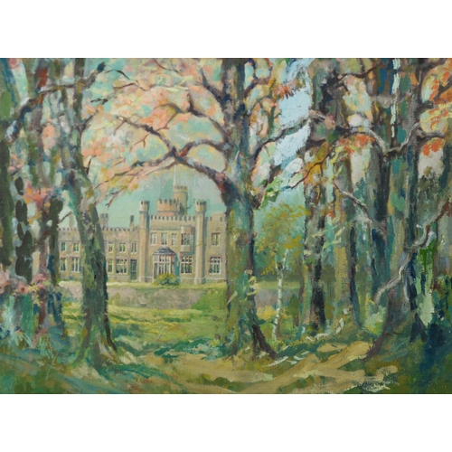 222 - UNATTRIBUTED (TWENTIETH CENTURY) OIL ON CANVAS View of a stately house through trees Unsigned 13 ¼” ... 