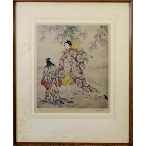 124 - ELYSE ASHE LORD (1900-1971)ARTIST SIGNED LIMITED EDITION HAND COLOURED ETCHING Two Japanese Female F... 