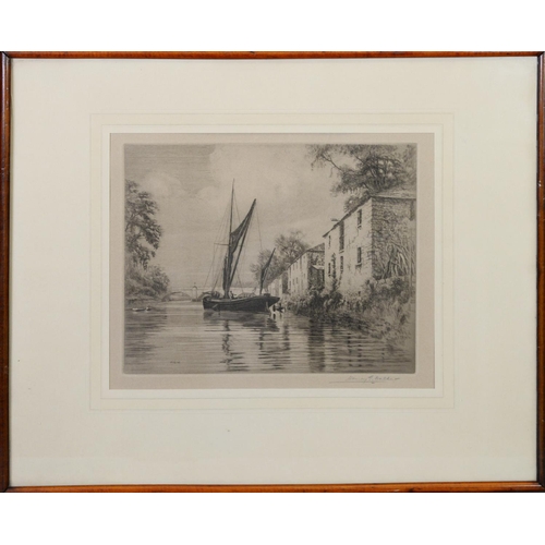 126 - HENRY GEORGE WALKER (1876-1932) PAIR OF ARTIST SIGNED ETCHINGS River scenes, one with moored pleasur... 