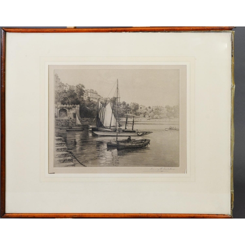 126 - HENRY GEORGE WALKER (1876-1932) PAIR OF ARTIST SIGNED ETCHINGS River scenes, one with moored pleasur... 