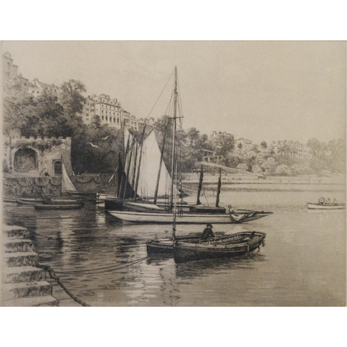 126 - HENRY GEORGE WALKER (1876-1932) PAIR OF ARTIST SIGNED ETCHINGS River scenes, one with moored pleasur... 