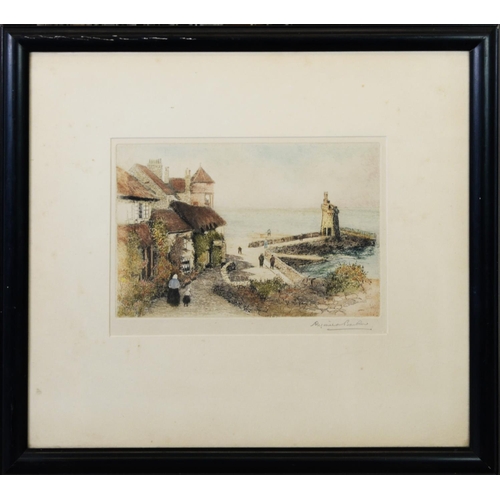 128 - REGINALD BARKER (EARLY TWENTIETH CENTURY) TWO ARTIST SIGNED COLOURED ETCHINGS Quayside scene with fi... 