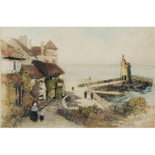 128 - REGINALD BARKER (EARLY TWENTIETH CENTURY) TWO ARTIST SIGNED COLOURED ETCHINGS Quayside scene with fi... 