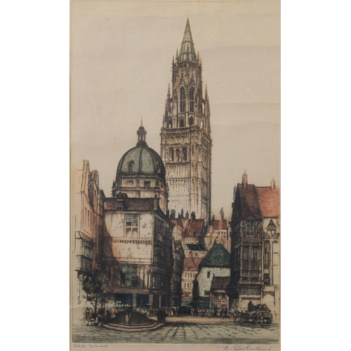 123 - EDWARD SHARLAND (1884-1967) THREE ARTIST SIGNED ETCHINGS Cathedrals Signed and tiled 15 ¾” x 8 ½” (4... 