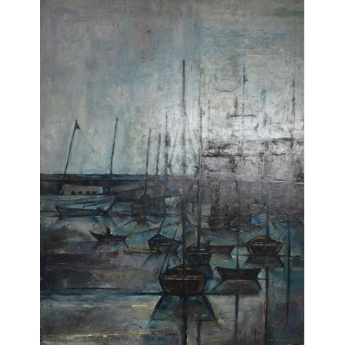 232 - ROLAND (TWENTIETH CENTURY)IMPASTO OIL ON BOARD Harbour scene Signed and dated (19)67 16” x 20” (40.6... 