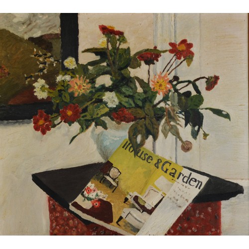 233 - UNATTRIBUTED (TWENTIETH CENTURY)OIL ON CANVAS Still life, flowers in a vase with a copy of ‘House &a... 