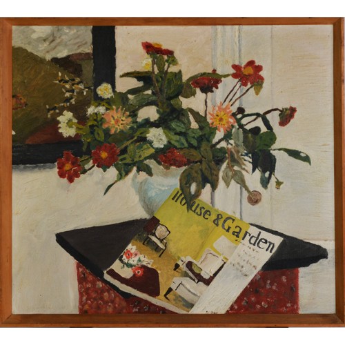 233 - UNATTRIBUTED (TWENTIETH CENTURY)OIL ON CANVAS Still life, flowers in a vase with a copy of ‘House &a... 