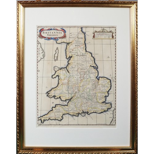 111 - ANTIQUE HAND COLOURED MAP OF GREAT BRITAIN (BRITANNIA SAXONICA) BY ROBERT MORDEN, FROM CAMDEN’S BRIT... 