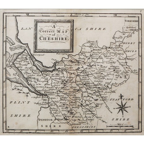 116 - ANTIQUE MAP OF CHESHIRE BY T OSBORNE, FROM GEOGRAPHIA MAGNA BRITANNIAE, 5 ¾” X 6 ¾” (14.6cm x 17.1cm... 