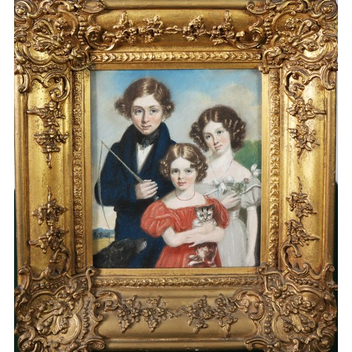 346 - UNATTRIBUTED, REGENCY STYLE PASTEL Family Portrait Group Unsigned 9 ¾” x 8 ½” (24.7cm x 21.6cm) JOHN... 