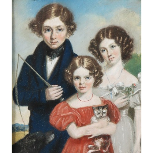 346 - UNATTRIBUTED, REGENCY STYLE PASTEL Family Portrait Group Unsigned 9 ¾” x 8 ½” (24.7cm x 21.6cm) JOHN... 