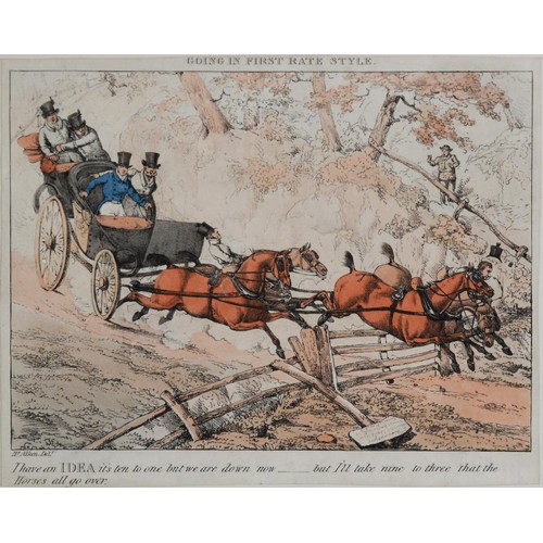 167 - AFTER HENRY ALKEN PAIR OF HAND COLOURED ENGRAVINGS Coaching Scenes‘The Remnants of a Stanhope’‘Going... 