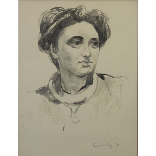 350 - EMMANUEL LEVY (1900-1986) <br />PEN AND WASH <br />Shoulder length female portrait <br />Signed and ...