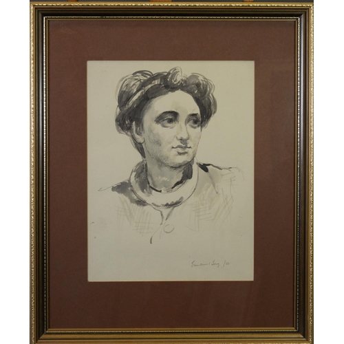 350 - EMMANUEL LEVY (1900-1986) <br />PEN AND WASH <br />Shoulder length female portrait <br />Signed and ...