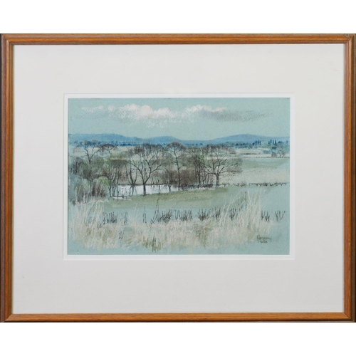 351 - ROSEMARY STUBBS (TWENTIETH CENTURY)<br />PASTEL<br />‘Landscape near Woodford’ <br />Signed, titled ...