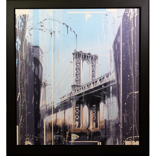 116 - KRIS HARDY (b.1978)MIXED MEDIA ON CANVAS ‘Manhattan’ Signed, titled to gallery label verso 40” x 36”... 