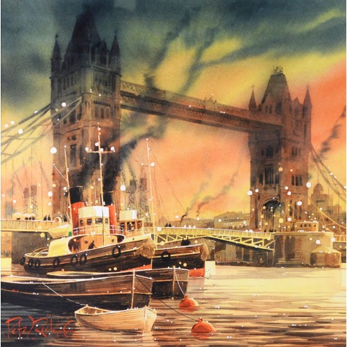 132 - PETER J RODGERS (MODERN) WATERCOLOUR‘Ready for Work, London’ Signed, titled to gallery label verso 2... 