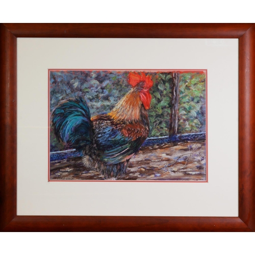 6 - GAIL CARDOW (MODERN) PASTEL ‘King of the Coop’ Signed, titled to label verso12 ¾” x 18” (32.3cm x 45... 