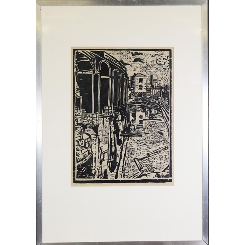 78 - UNATTRIBUTED (TWENTIETH CENTURY)LINOCUT Canal locks at Castlefield, ManchesterUnsigned 13” x 18” (33... 