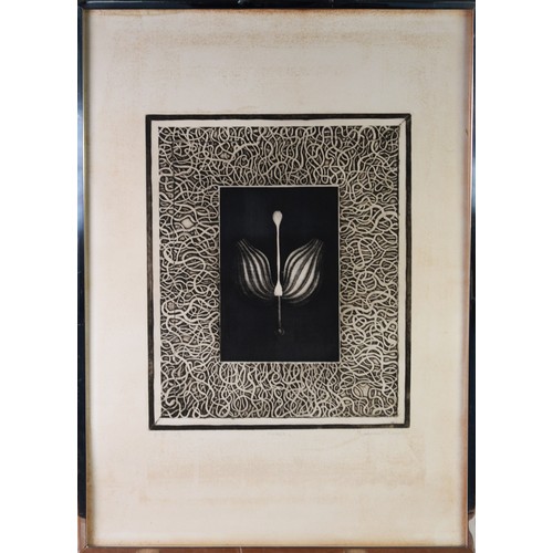 122 - RADOVAN KRAGULY (b.1935) ARTIST SIGNED LIMITED EDITION BLACK AND WHITE PRINT‘Flower’ (9/75) 18” x 14... 