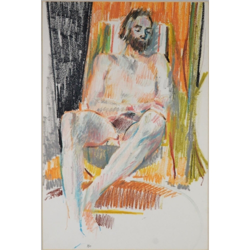 65 - ALBERT B. OGDEN (b. 1928) OIL PASTEL ON PAPER ‘Figure in Deckchair’ Initialled, titled to label vers... 