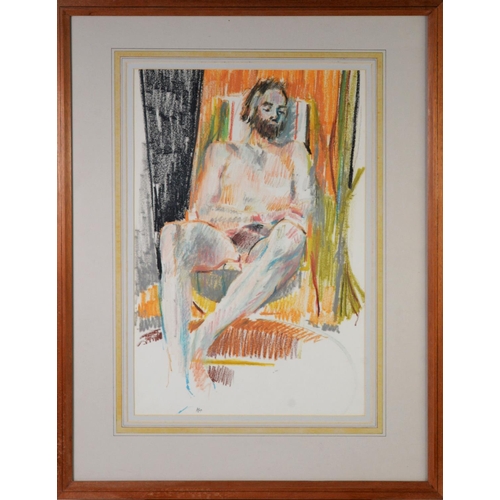 65 - ALBERT B. OGDEN (b. 1928) OIL PASTEL ON PAPER ‘Figure in Deckchair’ Initialled, titled to label vers... 