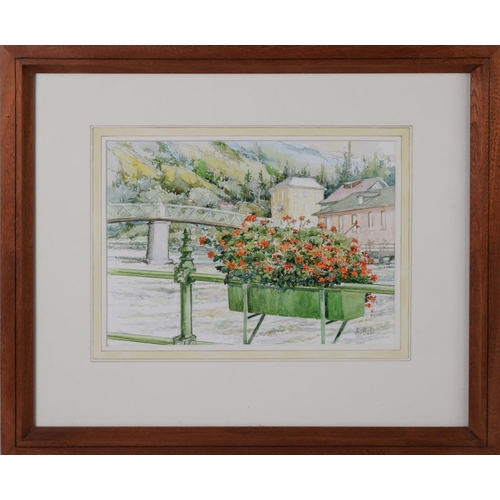 61 - ALBERT B. OGDEN (b. 1928) WATERCOLOUR Riverside Geraniums, Saltzburg, AustriaInitialled 7” x 9 ¼” (1... 