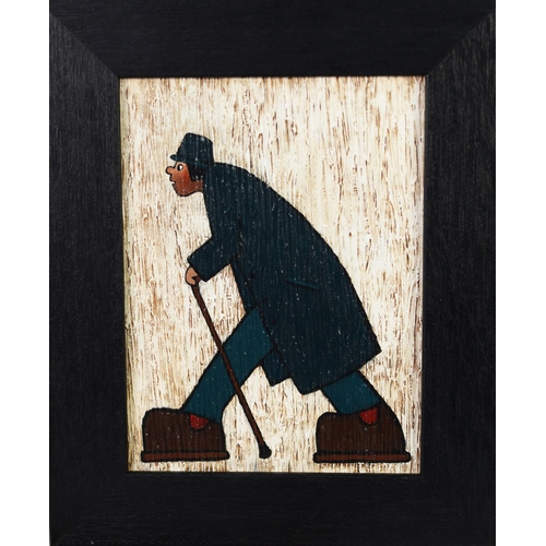 1 - ALBERT BARLOW (b.1944) ACRYLIC ON BOARD ‘Off to the Pub’ Signed and titled verso7 ¾” x 5 ½” (19.7cm ... 