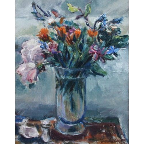 76 - MARGARET TRAHERNE (1919-2006) OIL ON CARD‘Summer Flowers’ Signed, titled to label verso 10” x 8” (25... 